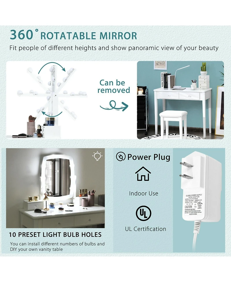 Vanity Table Set with Lighted Mirror for Bedroom and Dressing Room