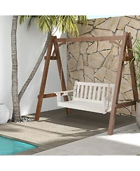 Gymax 54'' Hdpe Porch Swing Outdoor Patio Hanging Chair w/ Cup Holder Adjustable Chain