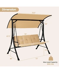Gymax 3 Person Patio Porch Swing Outdoor Swing Chair w/ Cushions & Adjustable Canopy