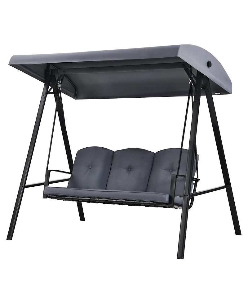 Gymax 3-Person Patio Porch Swing Cushioned Outdoor Swing Chair w/ Adjustable Canopy