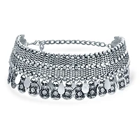 Bling Jewelry Native American Style Bohemian Choker Necklace Dangling Coins Oxidized Silver
