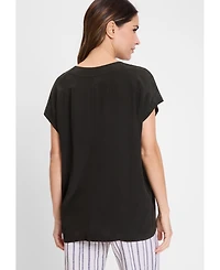 Olsen Women's Solid V-Neck Short Sleeve Blouse