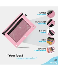 Enday Pink Pencil Pouch for 3 Ring Binder, Zippered Binder Pouches, Case Large Bags f