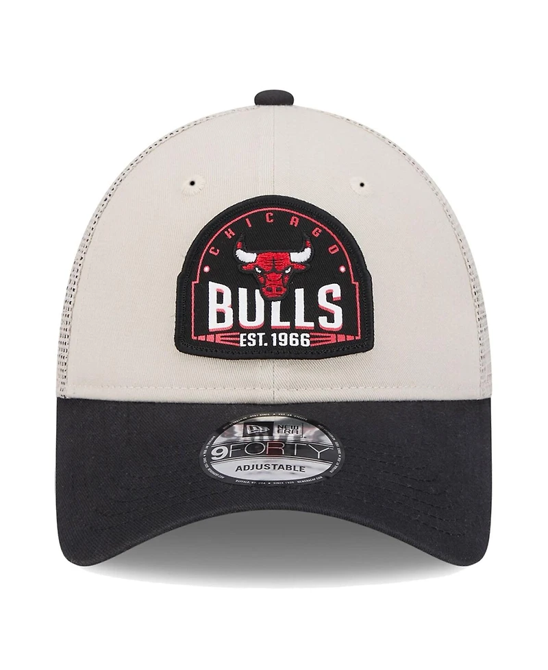 New Era Men's Khaki/Black Chicago Bulls Throwback Patch Trucker 9FORTY Adjustable Hat