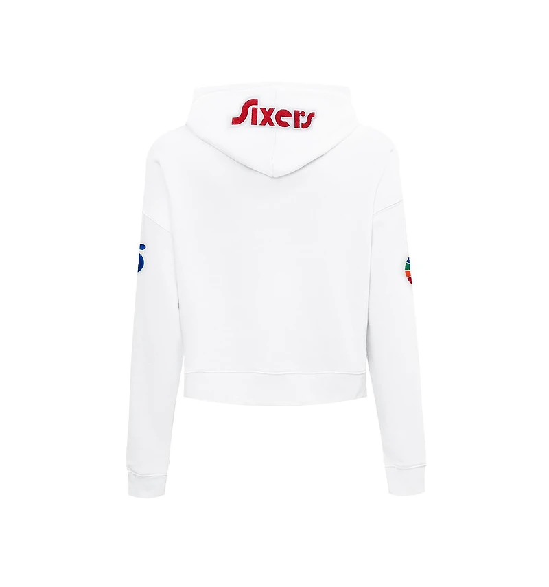 Pro Standard Women's White Philadelphia 76ers 2024/25 City Edition Chenille Applique Cropped Pullover Hoodie