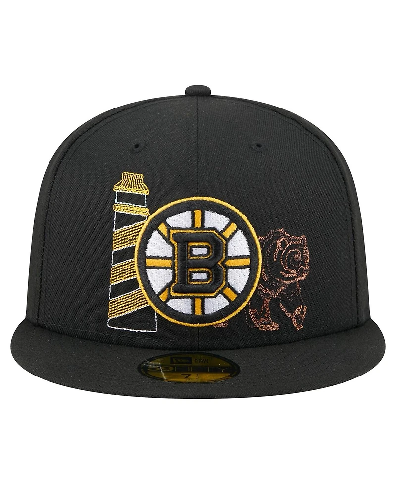 New Era Men's Black Boston Bruins State Stitch 59FIFTY Fitted Hat