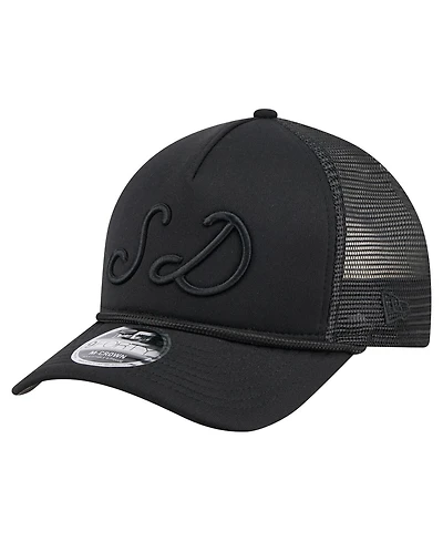 New Era Men's Black San Diego Padres City Initial 9FORTY A-Frame M-Crown Adjustable Trucker Hat