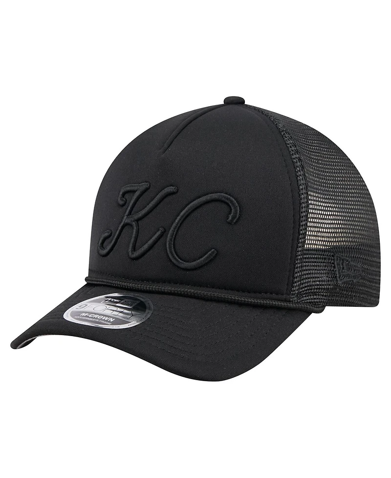 New Era Men's Black Kansas City Royals City Initial 9FORTY A-Frame M-Crown Adjustable Trucker Hat