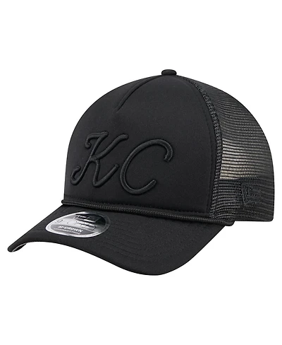New Era Men's Black Kansas City Royals City Initial 9FORTY A-Frame M-Crown Adjustable Trucker Hat
