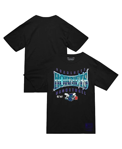 Mitchell & Ness Men's Black Charlotte Hornets Worldwide Collection Glow Up T-Shirt