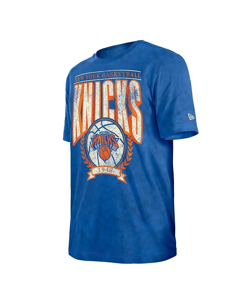 New Era Men's Blue York Knicks Throwback Vintage Boxy Mineral Wash T-Shirt