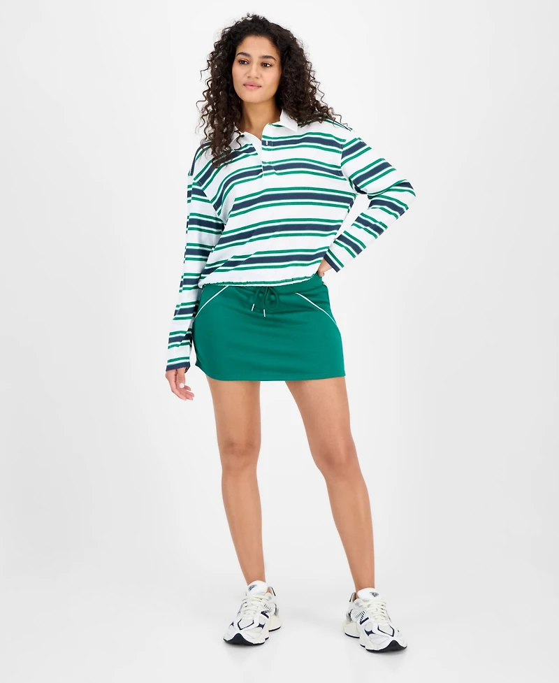 Madden Girl Juniors' Rugby Long-Sleeve Bubble-Hem Knit Top