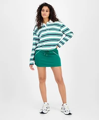 Madden Girl Juniors' Rugby Long-Sleeve Bubble-Hem Knit Top