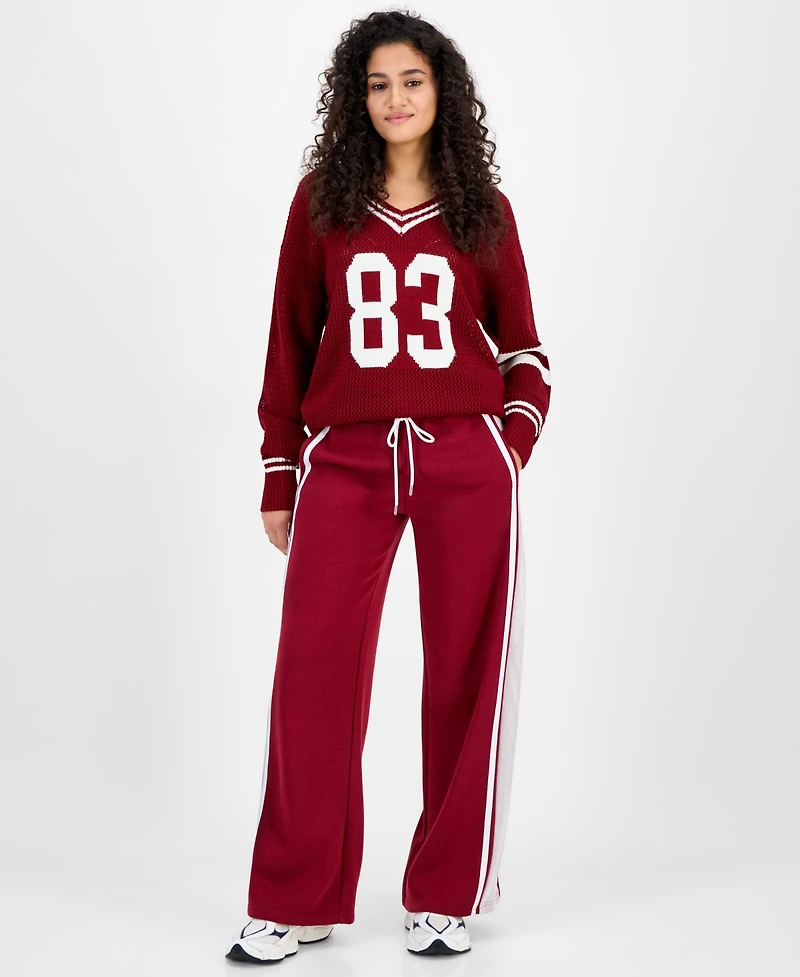 Madden Girl Juniors' Varsity Long-Sleeve Open Knit Sweater