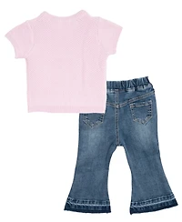 Rare Editions Baby Girls 2-Piece Knit Top and Bow Flare Jeans Set