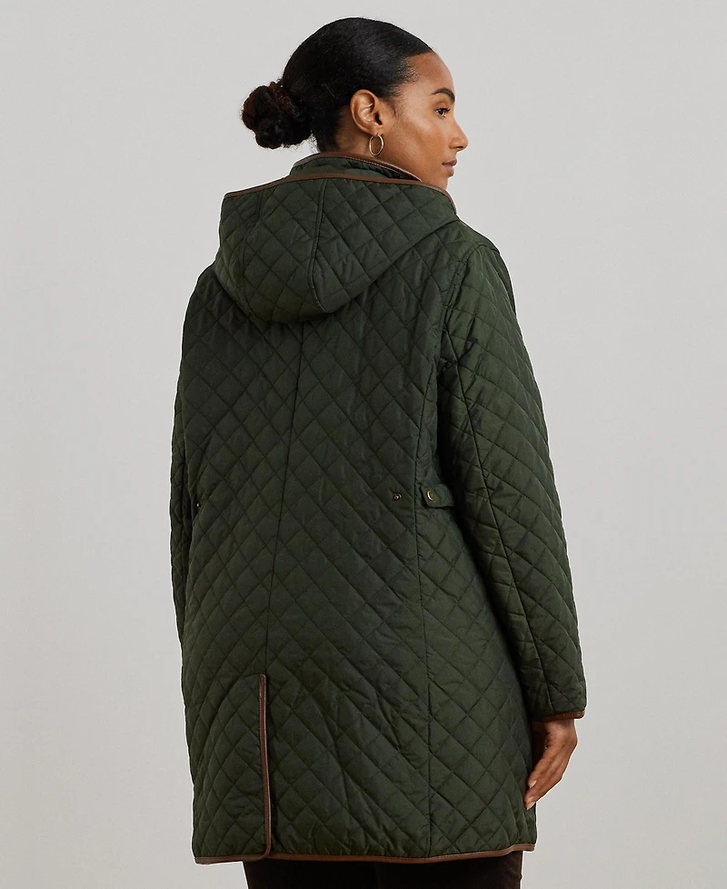 Lauren Ralph Plus Hooded Quilted Faux-Suede-Trim Coat