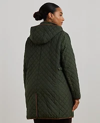 Lauren Ralph Plus Hooded Quilted Faux-Suede-Trim Coat