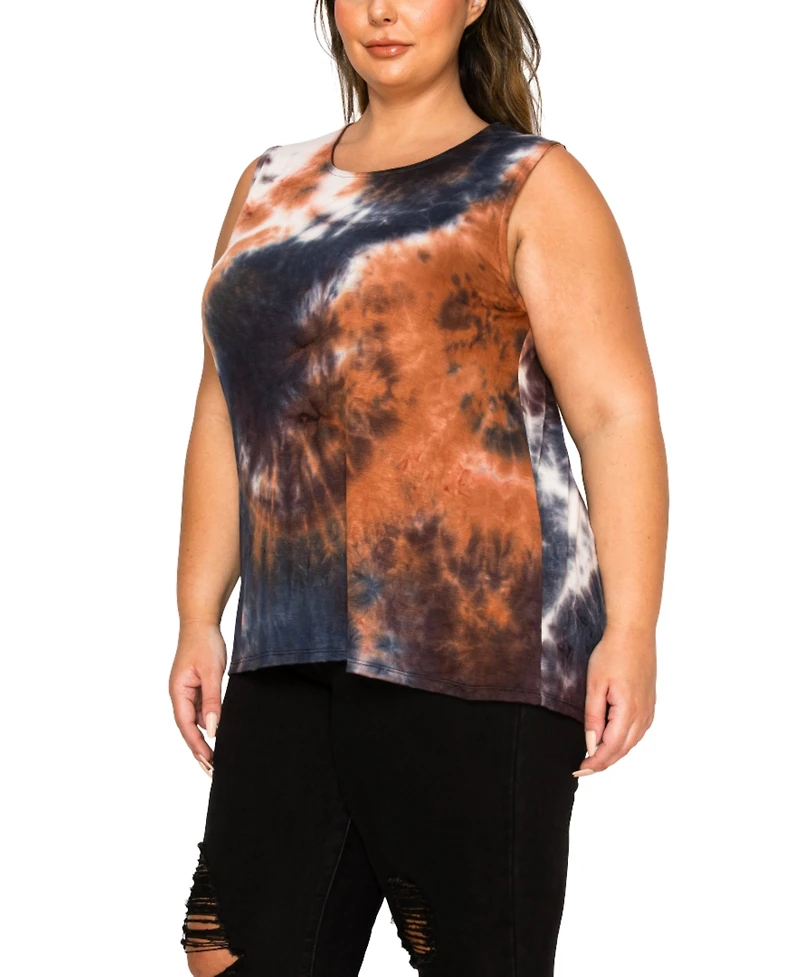 Coin 1804 Plus Size Tie Dye Button Back Tank Top