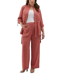 Ella Rafaella Plus Drawcord Waist Shine Roll Sleeve Jacket