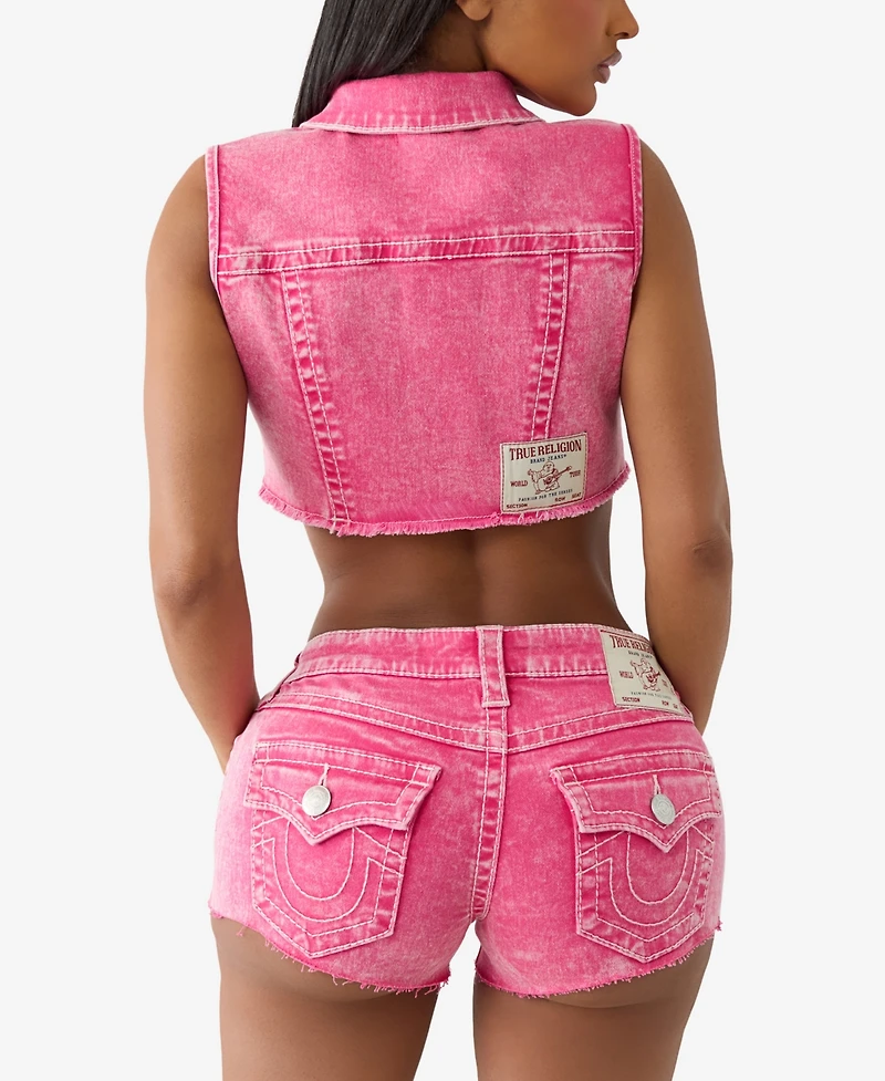 True Religion Women's Big T Cropped Vest Collar Jacket