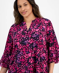 Kasper Plus Size Split-Neck Floral-Print Top