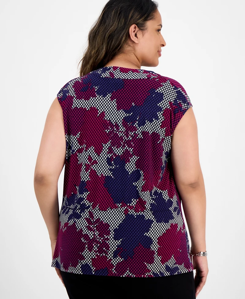 Kasper Plus Cowlneck Cap-Sleeve Top