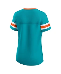 Fanatics Women's Aqua Miami Dolphins True Catch Iconic Rhinestone Bling Athena Lace-Up T-Shirt