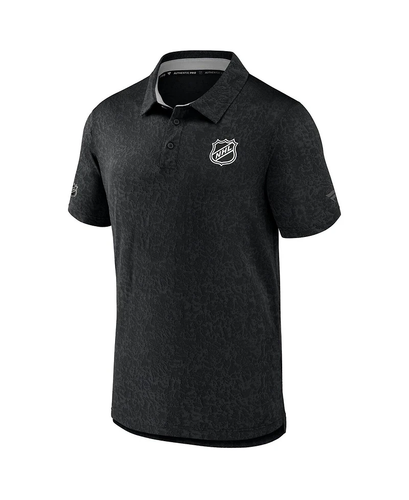 Fanatics Men's Black Nhl-Logo Authentic Pro Jacquard Polo Shirt