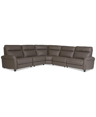 Thandler 5-Pc. Leather L Shape Sectional with 3 Power Recliners and 1 Storage Console, Exclusively at Macy's