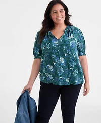 Style & Co Plus Printed Ruffle-Trim Blouse, Exclusively at Macy's