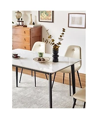 Streamdale Furniture Dining Table Table 55" Rectangular White Kitchen Table with Porcelain Table Top and Metal Legs, Dining Room Table for 4,Mid Centu