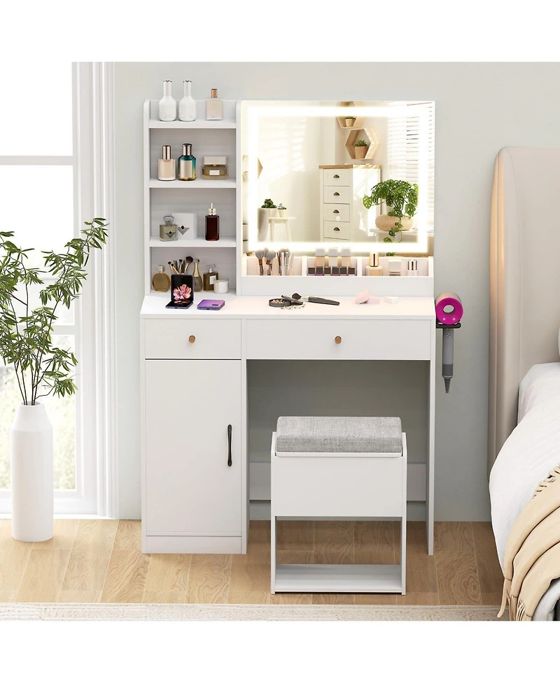 Vanity Dressing Table and Chair Set with Mirror and Lights
