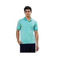 Campus Sutra Men's Aqua Blue Multitrack Knit Polo T-Shirt