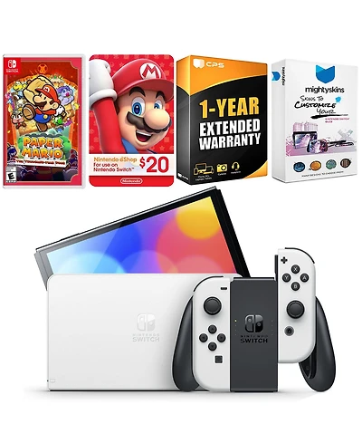 Nintendo Switch White Oled Console with Paper Mario: the Thousand Year Door, Nintendo $20 eShop Gift Card