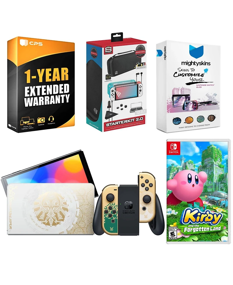 Nintendo Switch Oled Legend of Zelda: Tears of the Kingdom Edition with Kirby and the Forgotten Land, Surge Accessory Gaming Kit