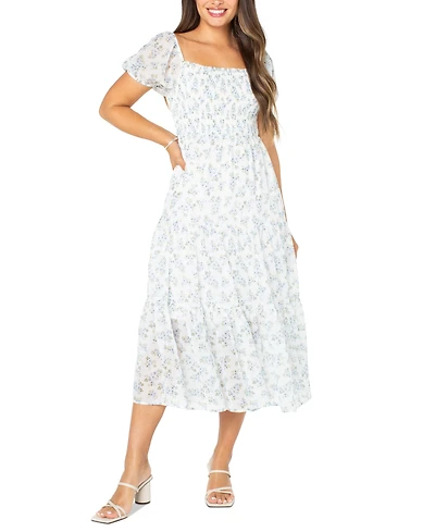 Celebrity Pink Juniors' Smocked Puff-Sleeve Midi Dress
