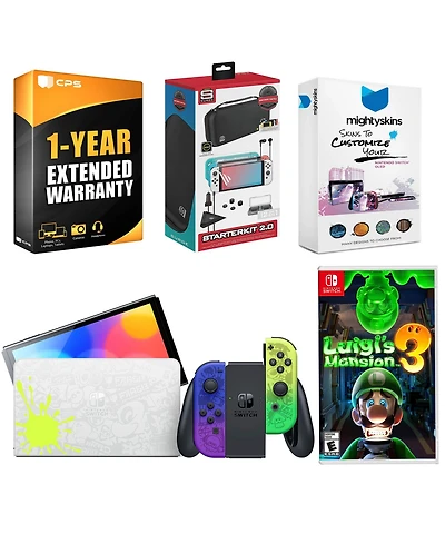 Nintendo Switch Oled Console Splatoon 3 Special Edition with Luigi s Mansion 3, Surge Accessory Gaming Kit
