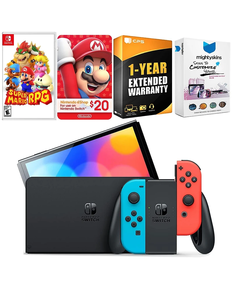 Nintendo Switch Neon Red & Blue Oled Console with Super Mario Rpg , Nintendo $20 eShop Gift Card