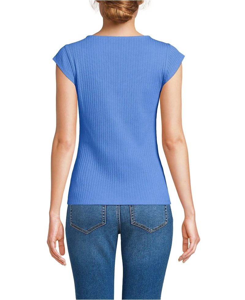 Lands' End Women's Pointelle Cap Sleeve Top
