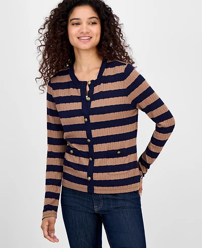 Nautica Jeans Women's Striped Ribbed Cardigan