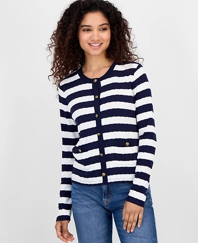 Nautica Jeans Women's Striped Faux Knit Cardigan