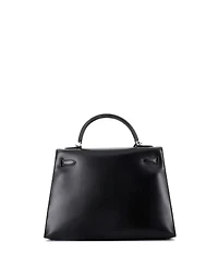 Pre-Owned Hermes Kelly 32 Handbag Black Box Calf with Palladium Hardware