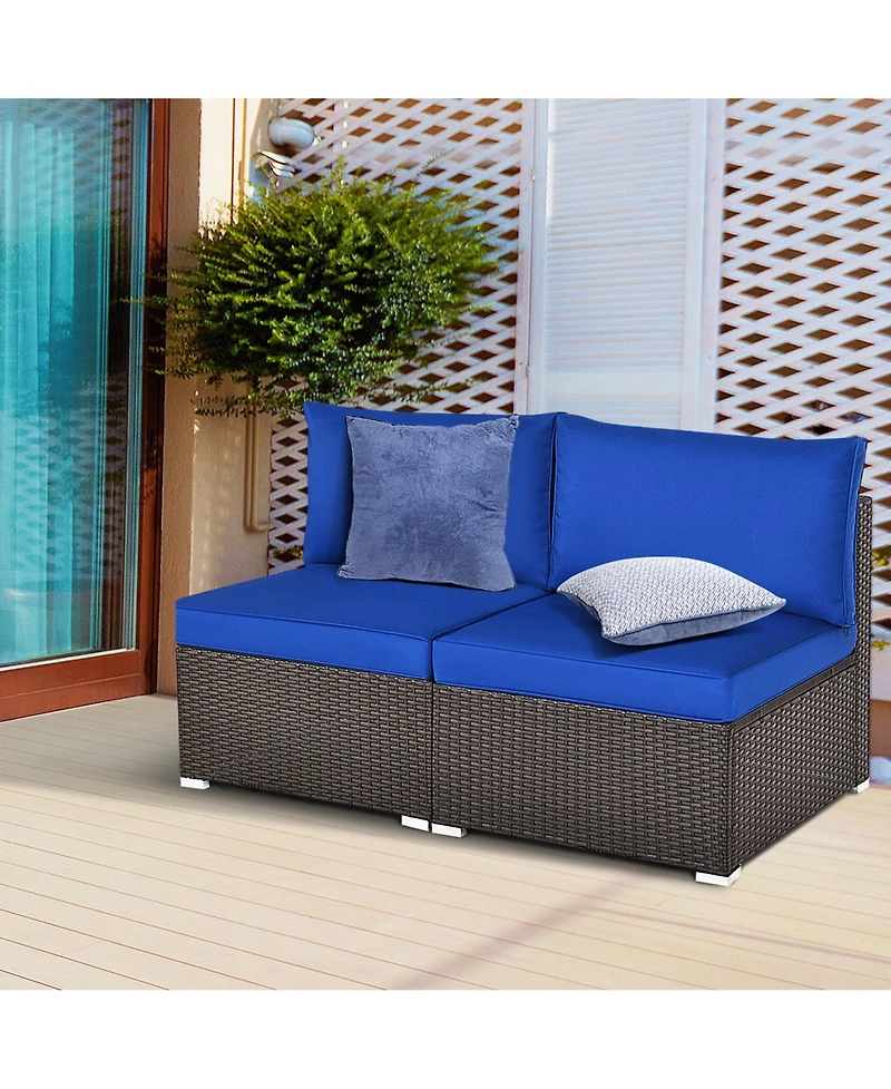 Gymax 2PCS Patio Sectional Armless Sofas Rattan Furniture Set Outdoor w/ Cushions