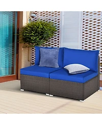Gymax 2PCS Patio Sectional Armless Sofas Rattan Furniture Set Outdoor w/ Cushions