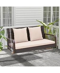 Gymax Wicker Outdoor Porch Swing 800 Lbs Capacity Outdoor Swing Bench w/ Hanging Chains