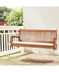 Gymax 2-Seat Patio Hanging Wooden Porch Swing Bench w/ Cushion & Hanging Ropes