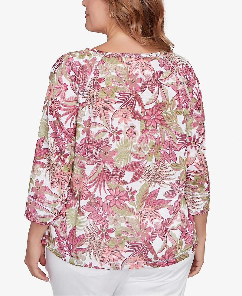 Hearts Of Palm Plus Printed Jungle Ivy Slub Top