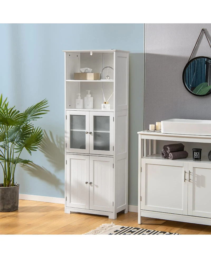 6-Tier Freestanding Bathroom Cabinet with 2 Open Compartments and Adjustable Shelves