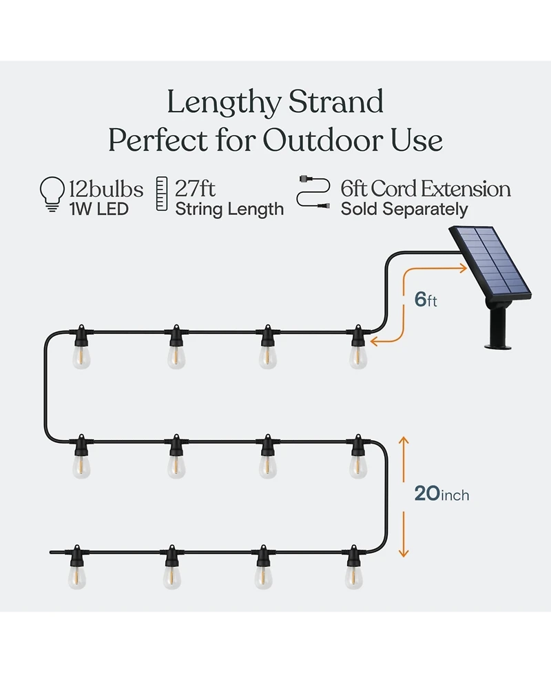 Ambience Pro Heavy Duty Solar-Powered Led Outdoor String Lights with 15 Hooks, 1W, Soft White (27 ft.)
