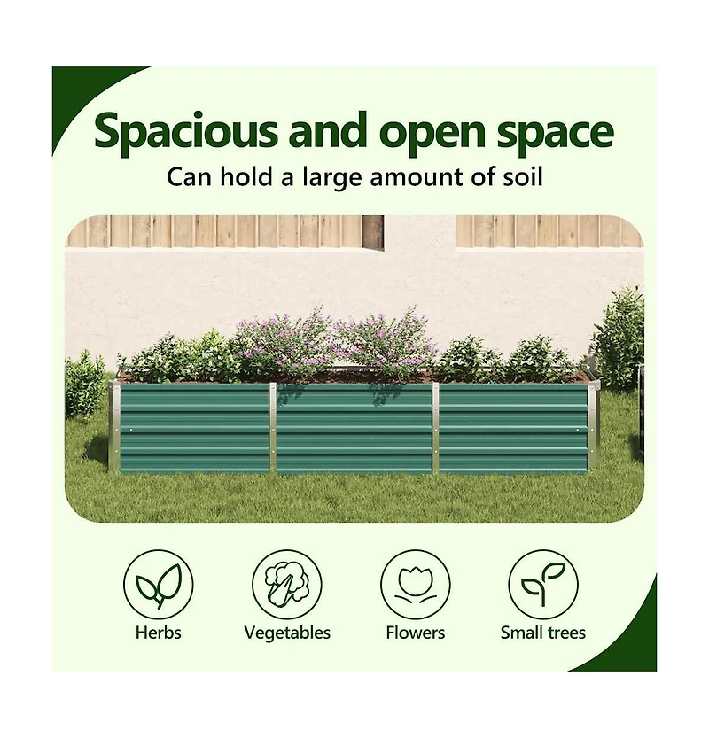 Garden Raised Bed Galvanized Steel 94.5"x15.7"x17.7" Green